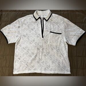 Sabo Ariana Top Cotton Blend Crochet Lace White Black Sz Medium